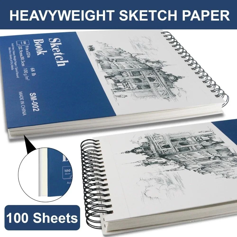 Professional Hardcover Sketchbook 9 X 12 Top Spiral Bound 100 Sheets Heavyweight Drawing Pad 2