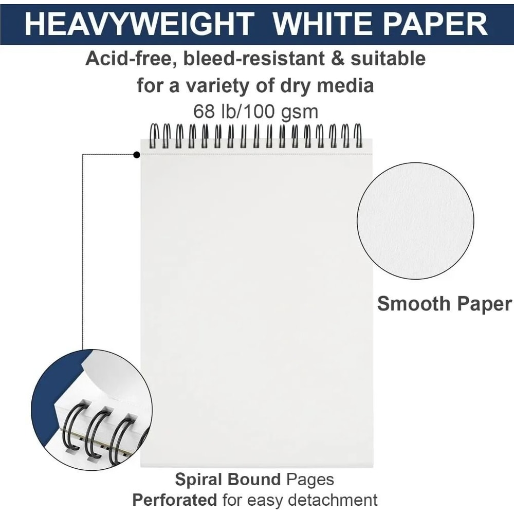 Professional Hardcover Sketchbook 9 X 12 Top Spiral Bound 100 Sheets Heavyweight Drawing Pad 3