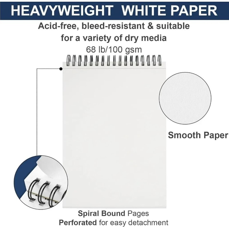 Professional Hardcover Sketchbook 9 X 12 Top Spiral Bound 100 Sheets Heavyweight Drawing Pad 3
