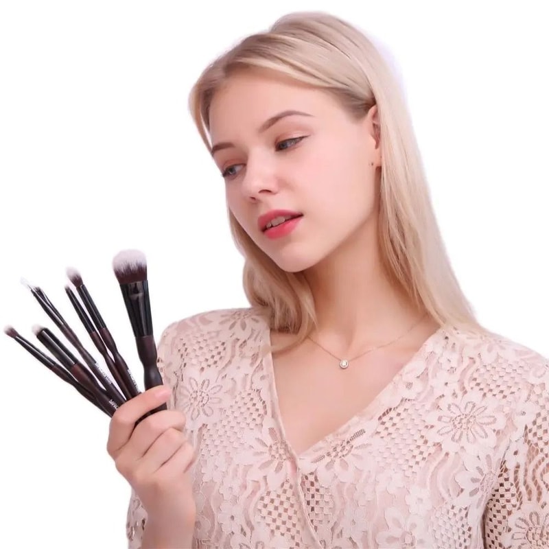 Yaqi 10pcs Professional Makeup Brush Set With Premium PU Travel Case Cosmetic Tool Kit 1