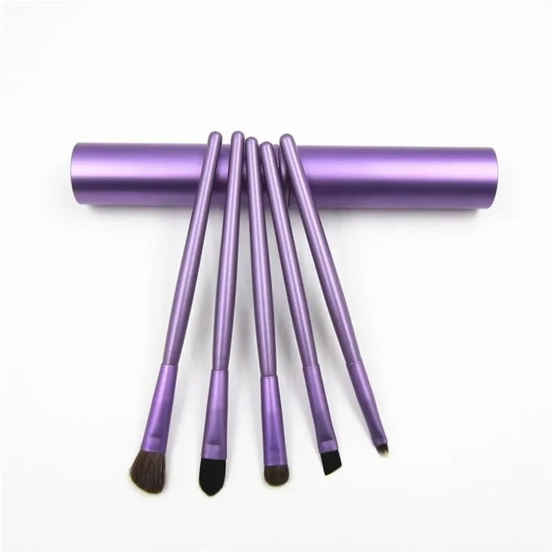 5pcs Professional Mini Travel Makeup Brush Set Portable Aluminum Cylinder Eye Lip Tool Kit 9