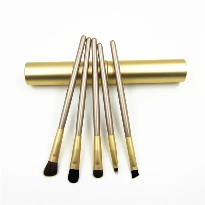 5pcs Professional Mini Travel Makeup Brush Set Portable Aluminum Cylinder Eye Lip Tool Kit 10