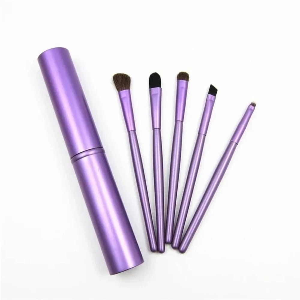 5pcs Professional Mini Travel Makeup Brush Set Portable Aluminum Cylinder Eye Lip Tool Kit 2