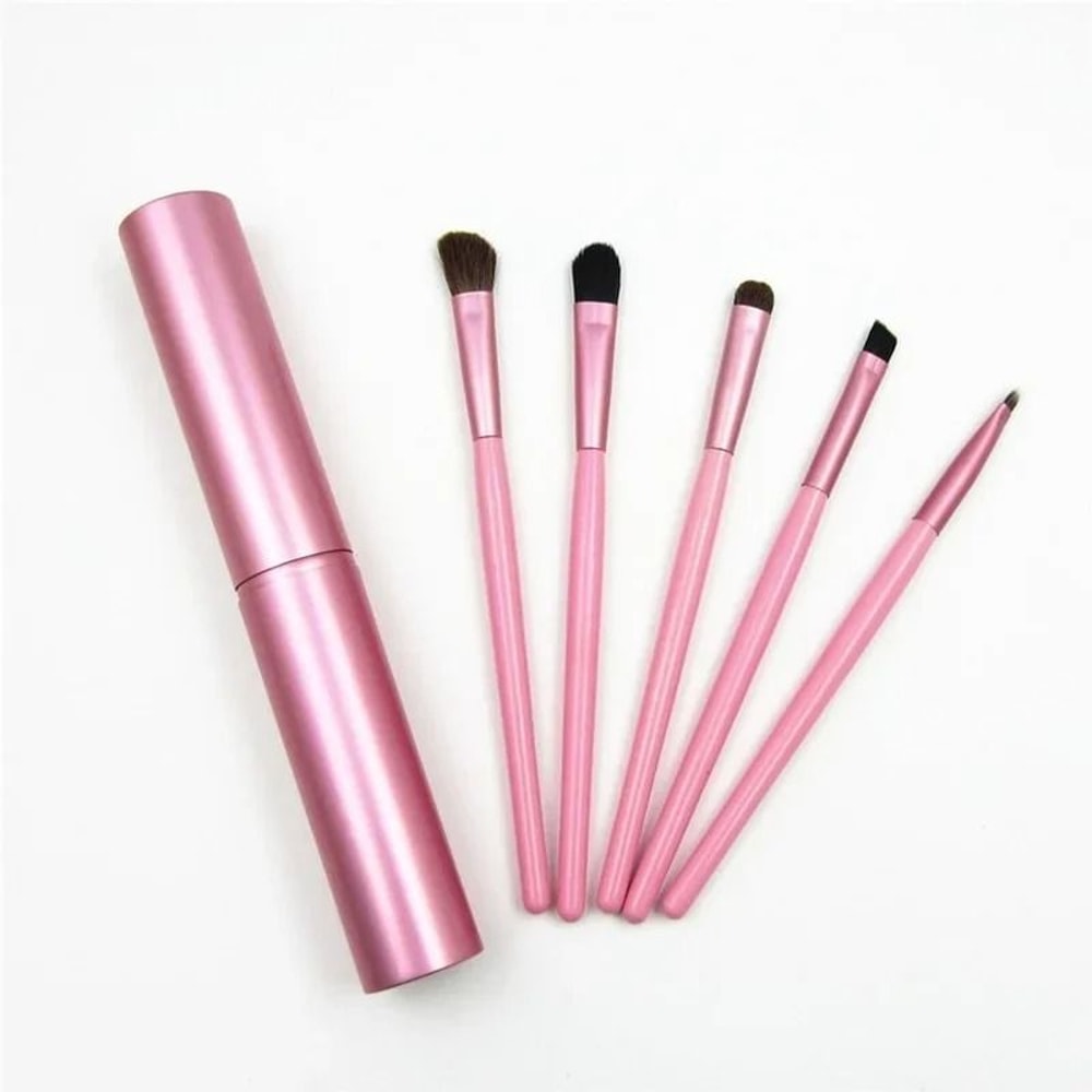 5pcs Professional Mini Travel Makeup Brush Set Portable Aluminum Cylinder Eye Lip Tool Kit 4