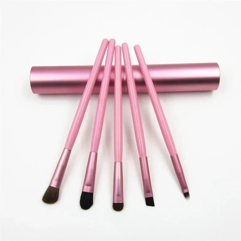 5pcs Professional Mini Travel Makeup Brush Set Portable Aluminum Cylinder Eye Lip Tool Kit 8