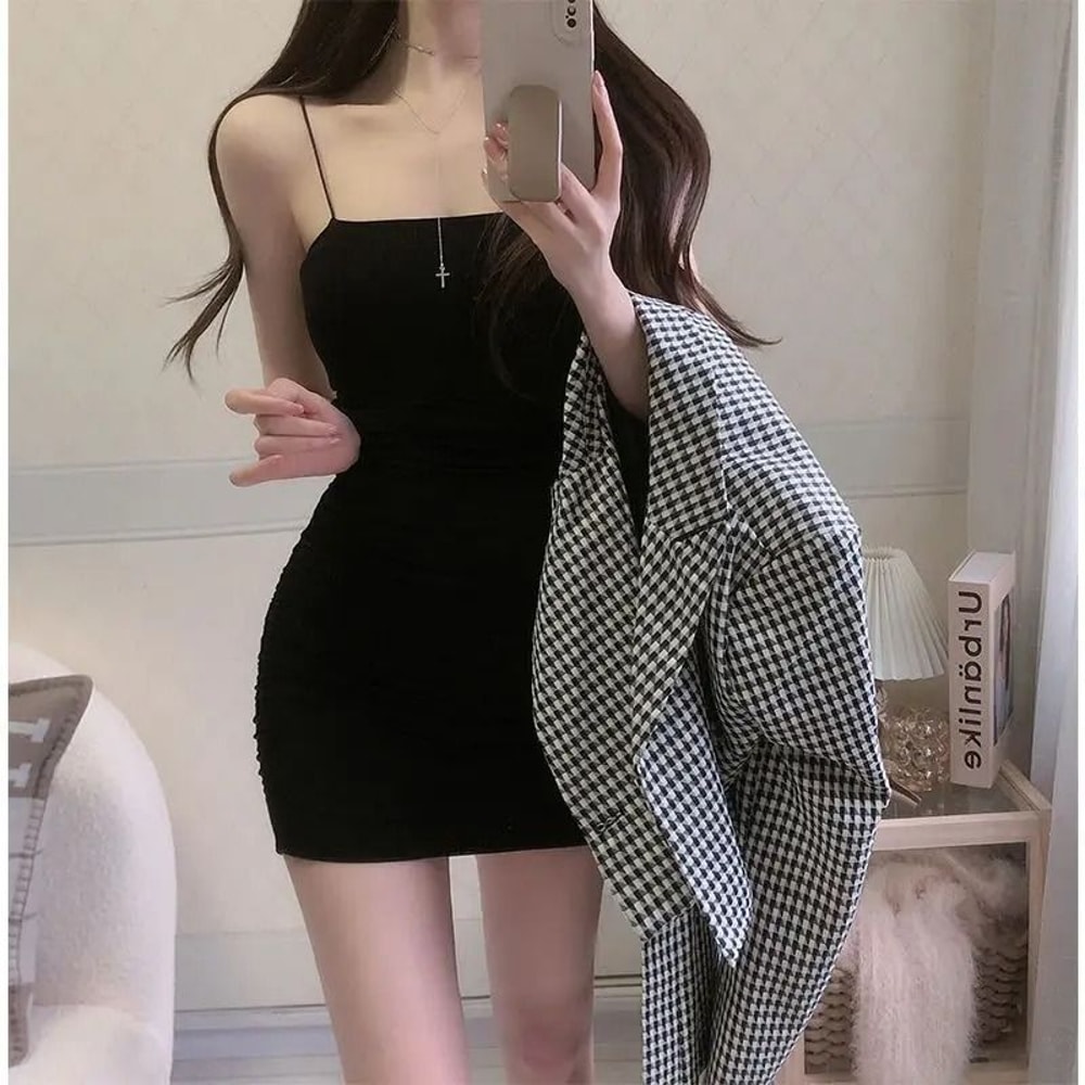 Sexy Sling Sleeveless TypeA Tight Summer Dress Slimming ArmCovering Short Skirt 4