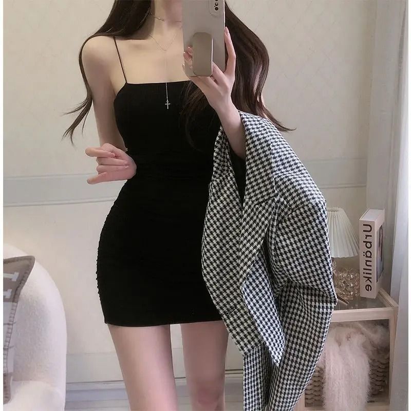Sexy Sling Sleeveless TypeA Tight Summer Dress Slimming ArmCovering Short Skirt 4