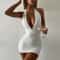 Sexy Deep V Halter Backless Party Dress Summer Tight Mini Clubwear Short White Evening Gown 0