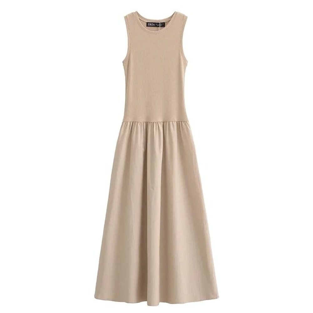 HXAO Khaki Elegant Sleeveless Long Dress 2025 Spring Fashion Casual Party Y2k Vestido 2