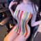 Sexy Rainbow Stripe Shoulderless Tight Wrapped Hip Dress Summer Short Casual Skirt 1