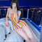 Sexy Rainbow Stripe Shoulderless Tight Wrapped Hip Dress Summer Short Casual Skirt 2