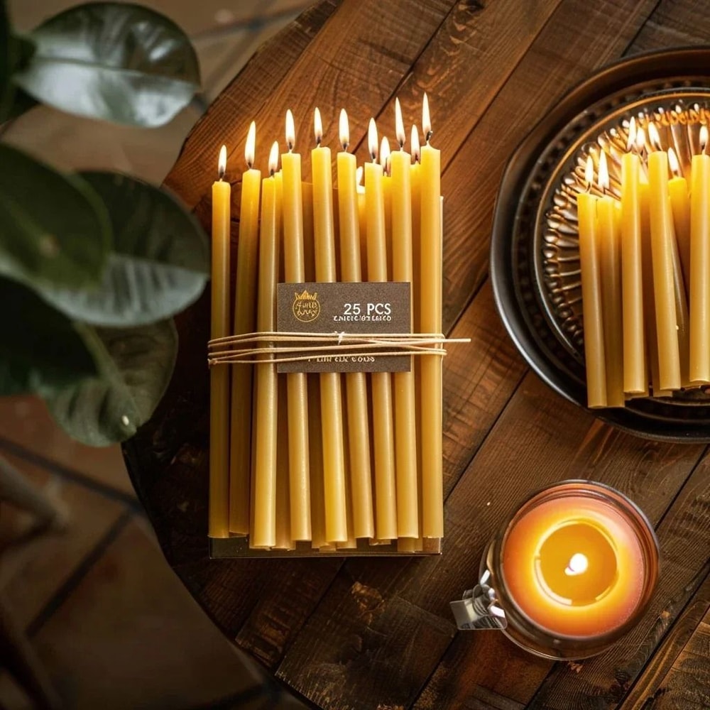 25PCS Natural Beeswax Hanukkah Candles Professional Thin Taper Honey Candles For Ritual Celebratio 1