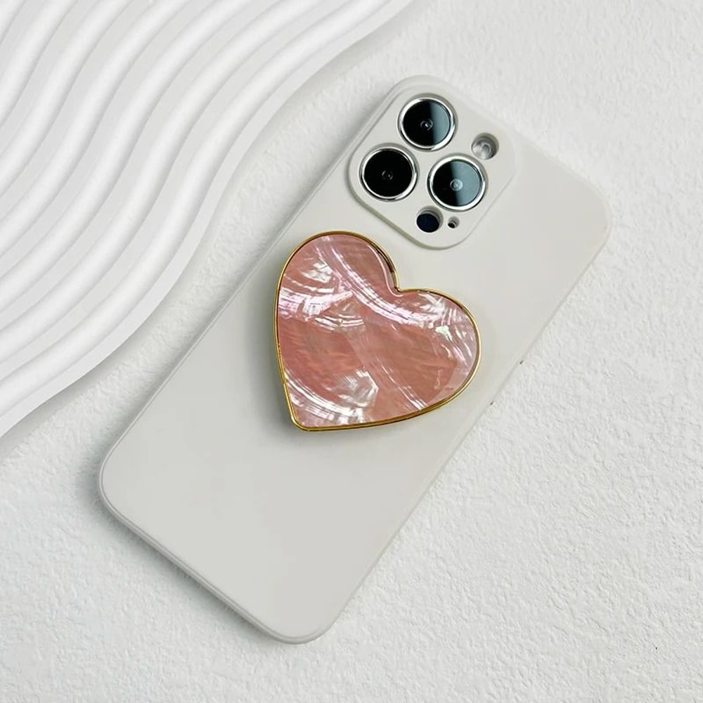 Luxury HeartShaped Shell Drop Adhesive Phone Grip Electroplated Transparent Griptok Stand 9