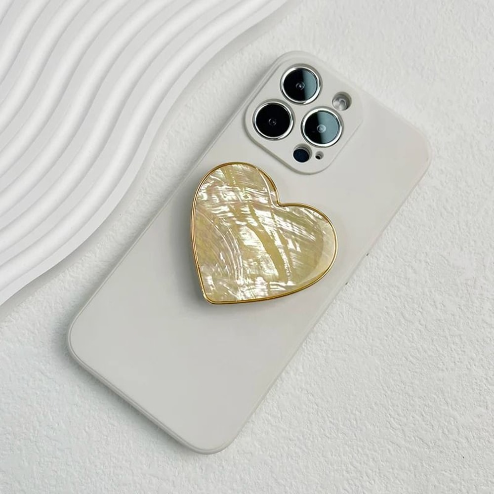 Luxury HeartShaped Shell Drop Adhesive Phone Grip Electroplated Transparent Griptok Stand 10