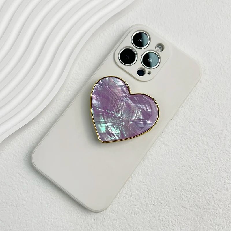Luxury HeartShaped Shell Drop Adhesive Phone Grip Electroplated Transparent Griptok Stand 11