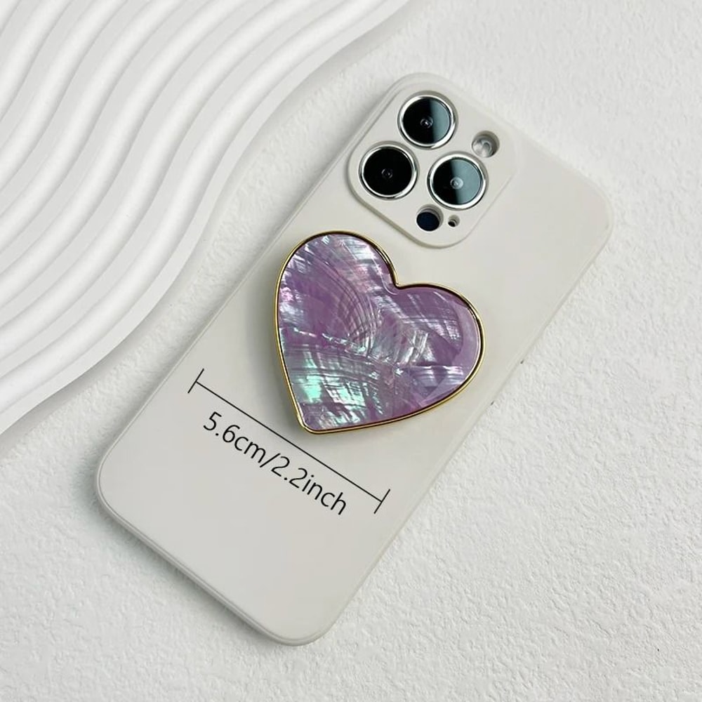 Luxury HeartShaped Shell Drop Adhesive Phone Grip Electroplated Transparent Griptok Stand 4