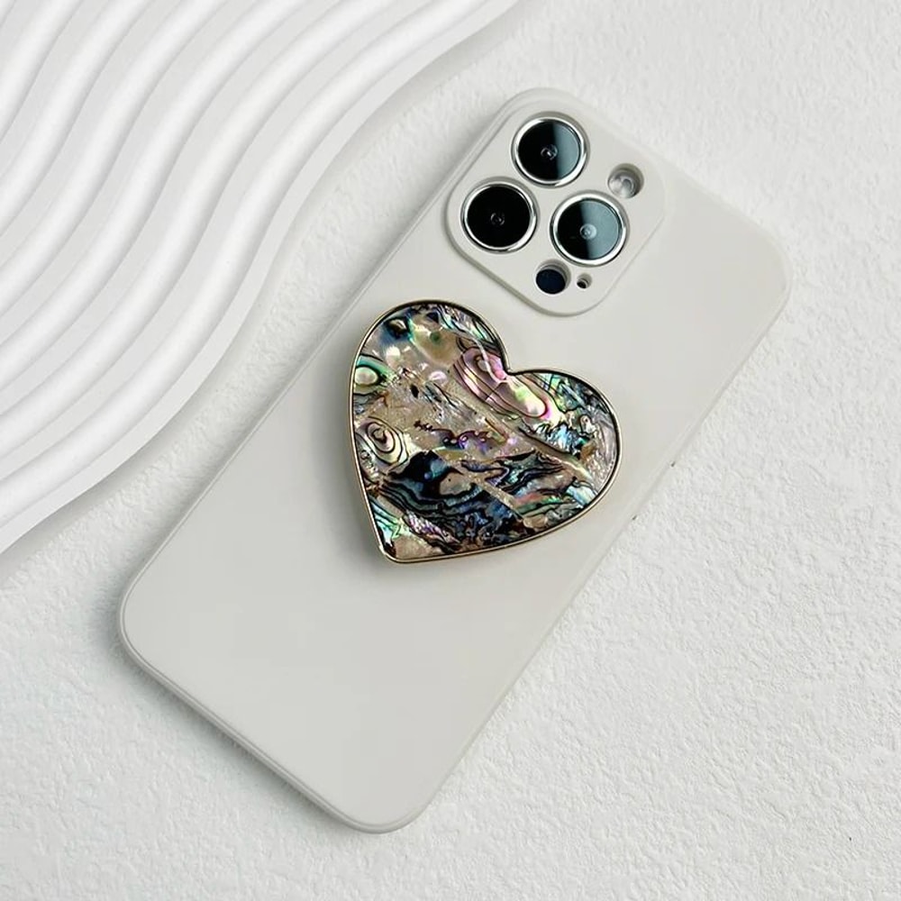 Luxury HeartShaped Shell Drop Adhesive Phone Grip Electroplated Transparent Griptok Stand 7