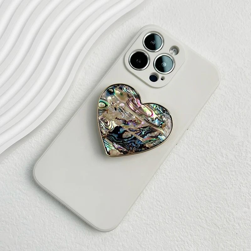 Luxury HeartShaped Shell Drop Adhesive Phone Grip Electroplated Transparent Griptok Stand 7