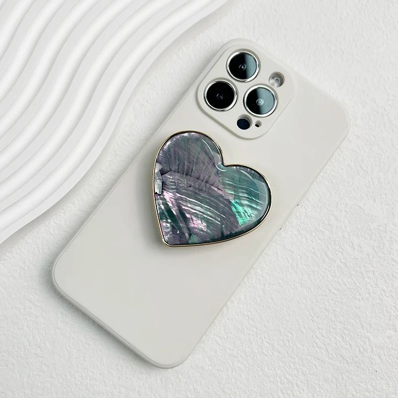 Luxury HeartShaped Shell Drop Adhesive Phone Grip Electroplated Transparent Griptok Stand 8