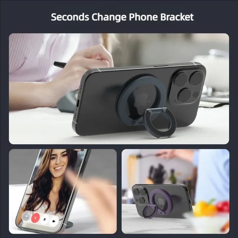 DoubleSided Magnetic Phone Ring Holder For MagSafe MultiAngle Foldable Grip Stand 3