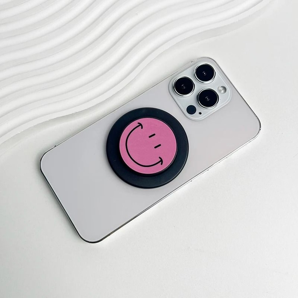 Cute Happy Face Magnetic Phone Grip Holder For MagSafe IPhone Samsung Expanding Stand 12