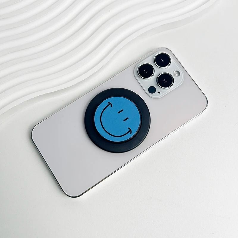 Cute Happy Face Magnetic Phone Grip Holder For MagSafe IPhone Samsung Expanding Stand 13