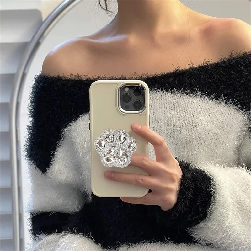 3D Cute Cat Paw Diamond Folding Griptok Phone Holder For IPhone 16 15 Expanding Stand 1
