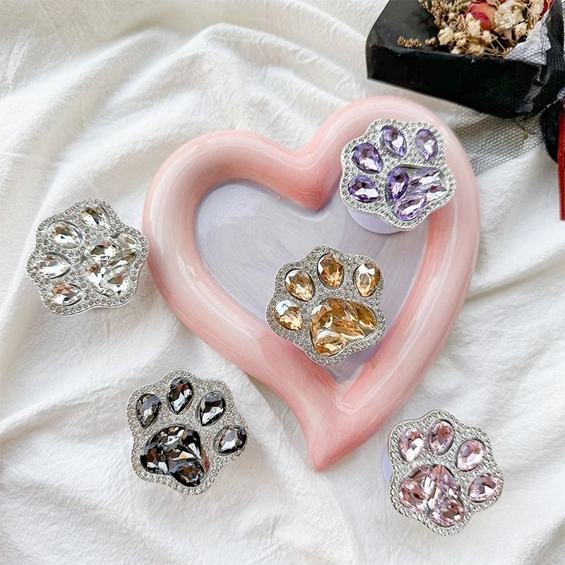 3D Cute Cat Paw Diamond Folding Griptok Phone Holder For IPhone 16 15 Expanding Stand 4