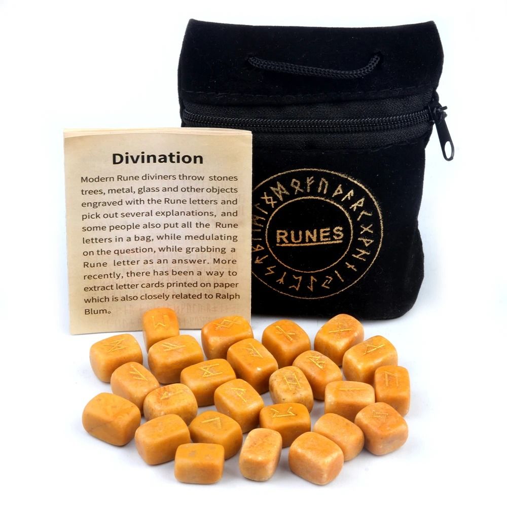 25PCS Natural Rune Stone Set Irregular Engraved Energy Stones For Divination Healing 3