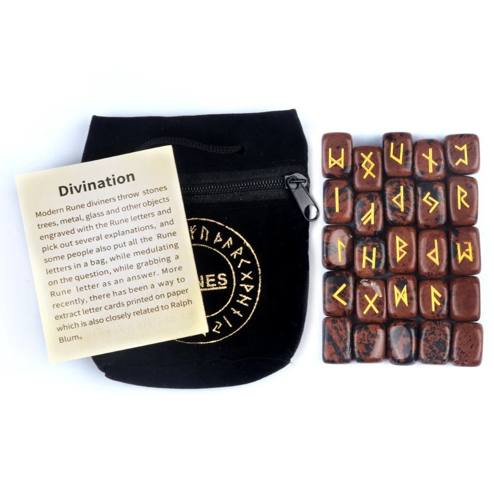 25PCS Natural Rune Stone Set Irregular Engraved Energy Stones For Divination Healing 11