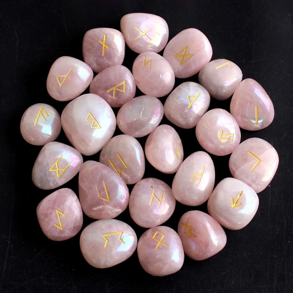 Natural Crystal Rune Stones Set 25PCS Quartz Agate Reiki Healing Witches Energy Crystal Carving 4