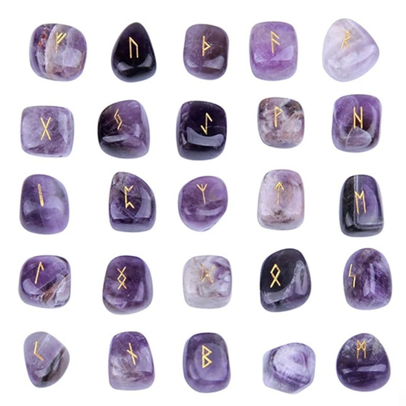 Natural Crystal Rune Stones Set 25PCS Quartz Agate Reiki Healing Witches Energy Crystal Carving 10