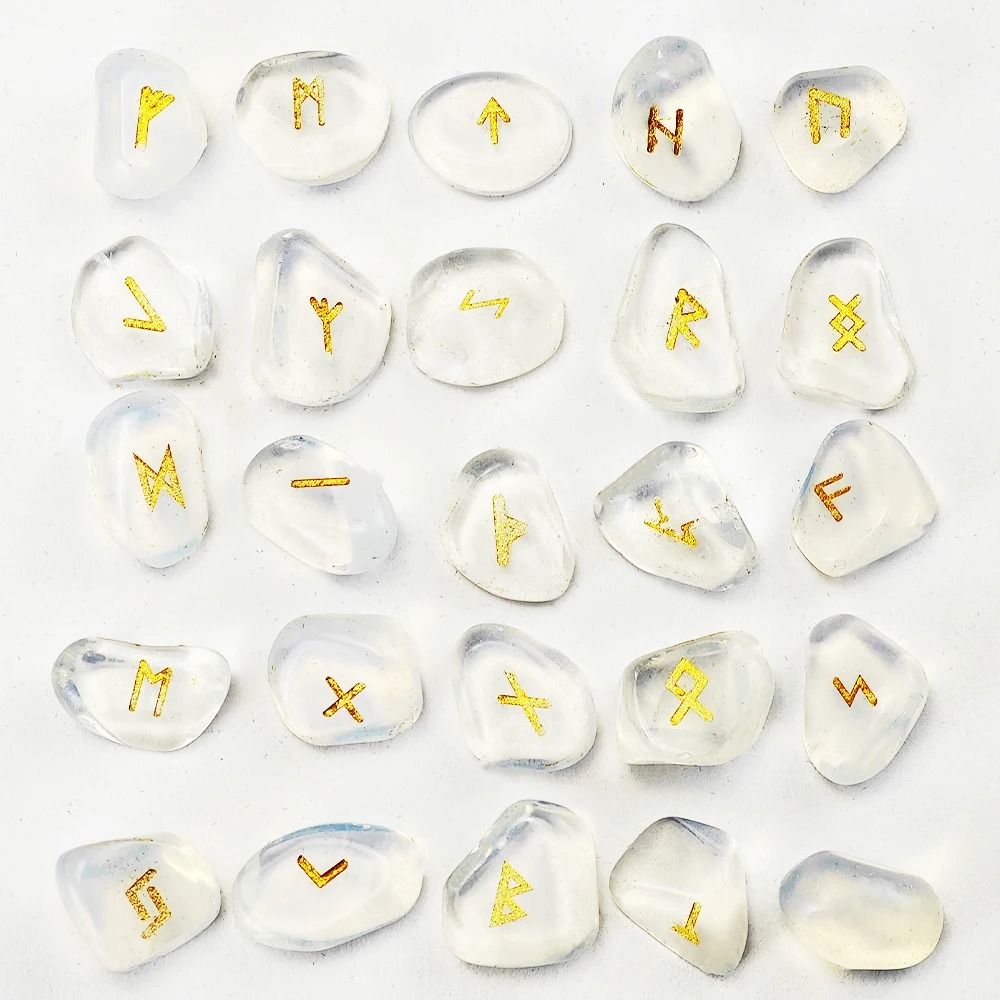 Natural Crystal Rune Stones Set 25PCS Quartz Agate Reiki Healing Witches Energy Crystal Carving 11