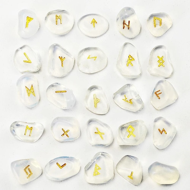 Natural Crystal Rune Stones Set 25PCS Quartz Agate Reiki Healing Witches Energy Crystal Carving 11