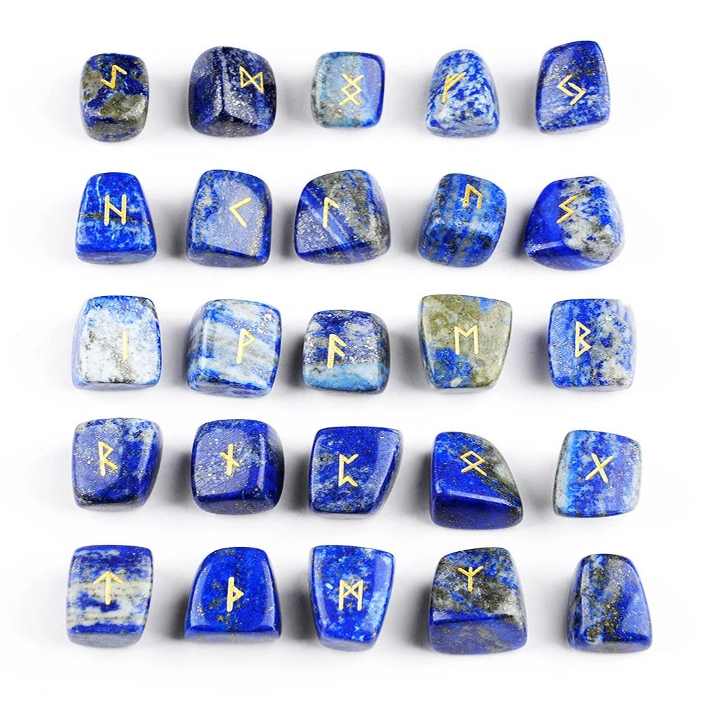 Natural Crystal Rune Stones Set 25PCS Quartz Agate Reiki Healing Witches Energy Crystal Carving 12