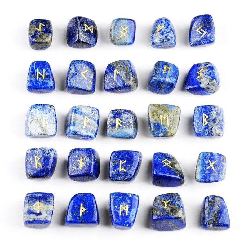 Natural Crystal Rune Stones Set 25PCS Quartz Agate Reiki Healing Witches Energy Crystal Carving 12