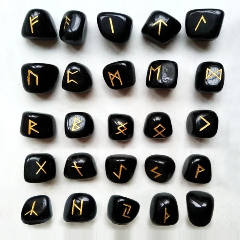 Natural Crystal Rune Stones Set 25PCS Quartz Agate Reiki Healing Witches Energy Crystal Carving 14