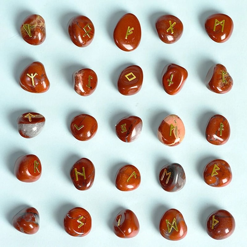 Natural Crystal Rune Stones Set 25PCS Quartz Agate Reiki Healing Witches Energy Crystal Carving 6