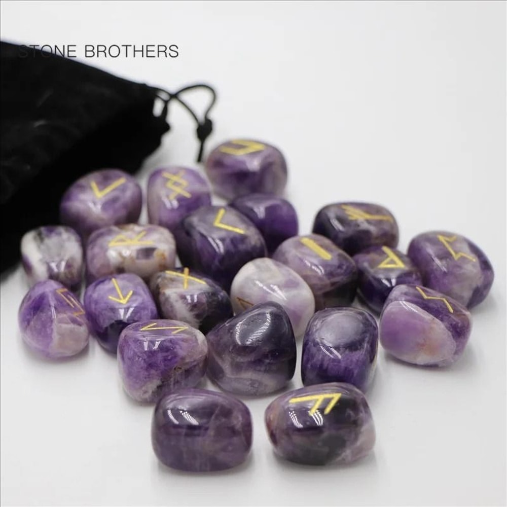 25PCS Natural Amethyst Crystal Rune Stones Set Irregular Divination Agate Healing Decor 1