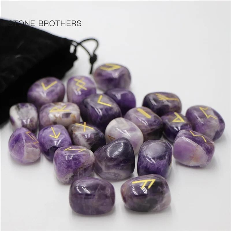 25PCS Natural Amethyst Crystal Rune Stones Set Irregular Divination Agate Healing Decor 1