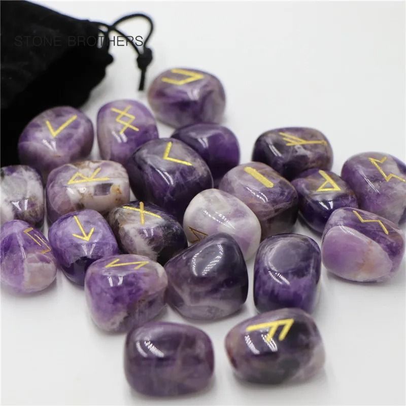 25PCS Natural Amethyst Crystal Rune Stones Set Irregular Divination Agate Healing Decor 3