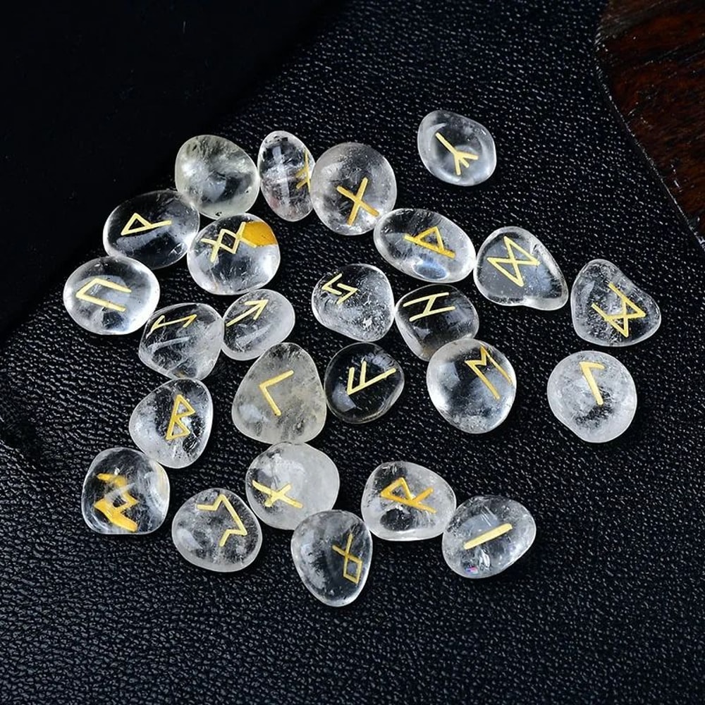 25PCS Natural Clear Quartz Crystal Rune Stones Set Irregular Divination Reiki Healing Decor 1