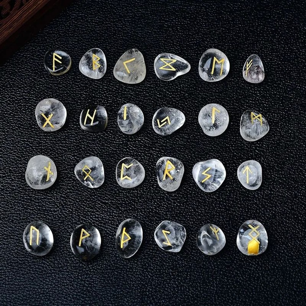 25PCS Natural Clear Quartz Crystal Rune Stones Set Irregular Divination Reiki Healing Decor 3
