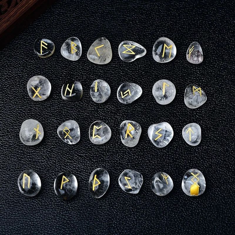 25PCS Natural Clear Quartz Crystal Rune Stones Set Irregular Divination Reiki Healing Decor 3