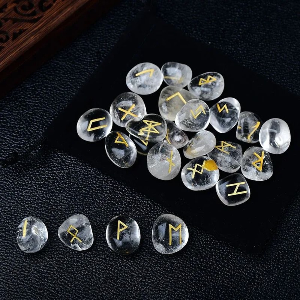 25PCS Natural Clear Quartz Crystal Rune Stones Set Irregular Divination Reiki Healing Decor 4