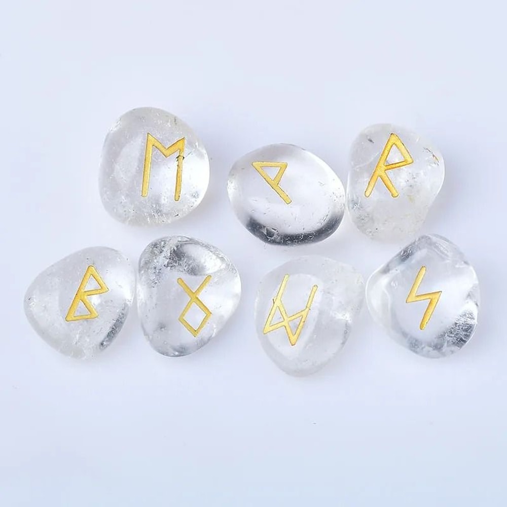 25PCS Natural Clear Quartz Crystal Rune Stones Set Irregular Divination Reiki Healing Decor 5
