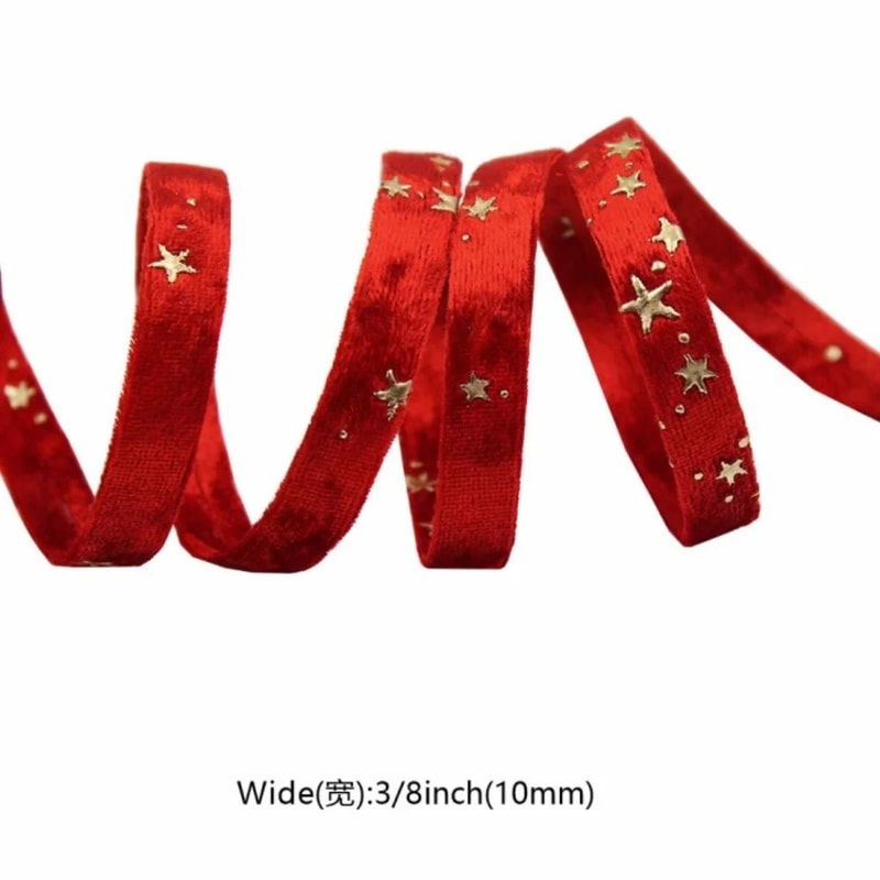 DoubleSided StarStamping Velvet Ribbon Premium Wedding Bouquet Christmas Party Decor 10