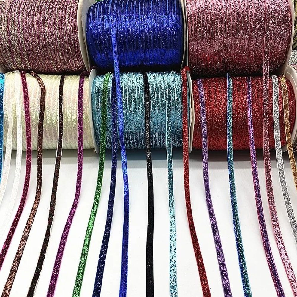 6mm Glitter Velvet Ribbon Professional SingleFace NonElastic Headband Bow Decoration 0