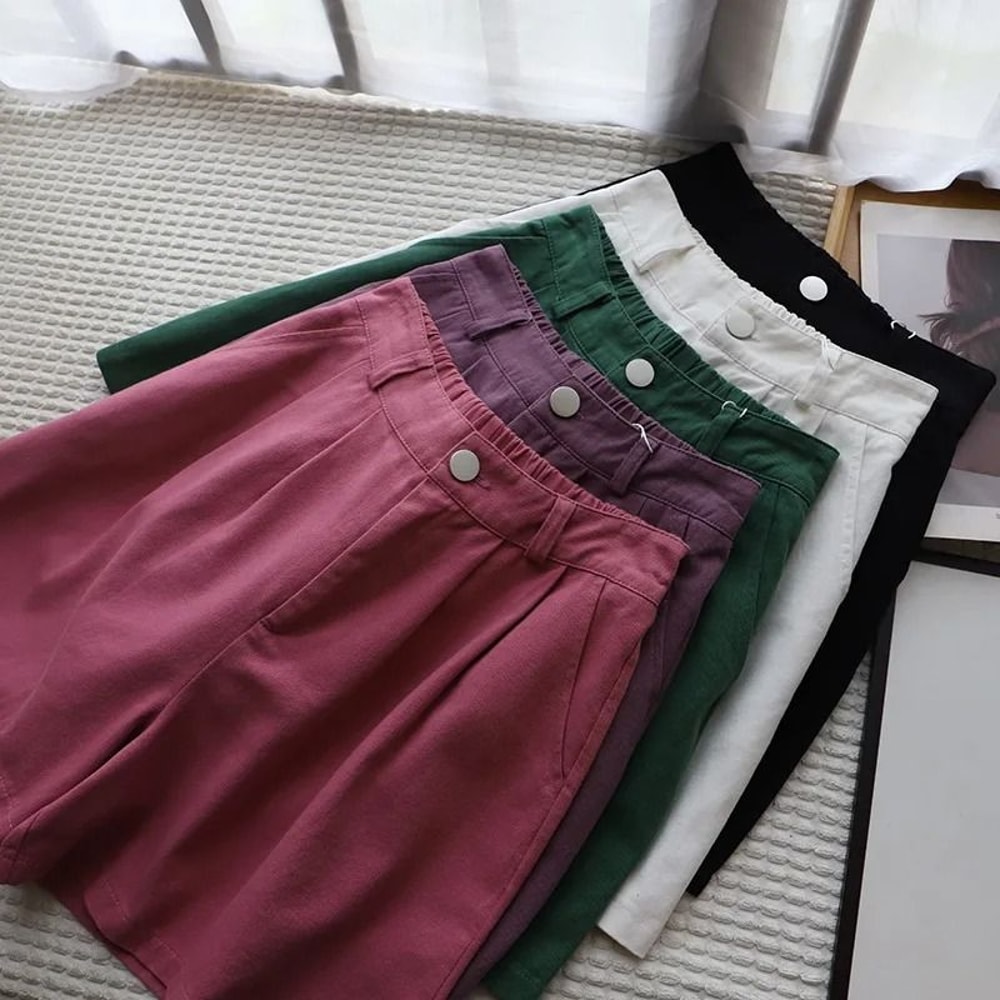 Summer Washed Cotton Short Pants Womens Oversize HighWaist WideLeg Comfort System 1