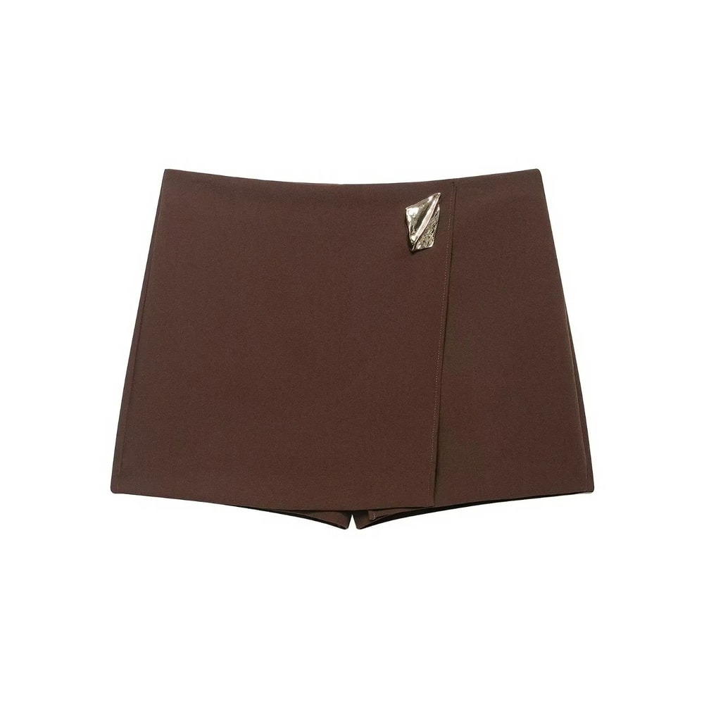 HH 2025 Autumn Asymmetric Culottes Womens HighWaist ALine Pantskirt With Metal Applique 6